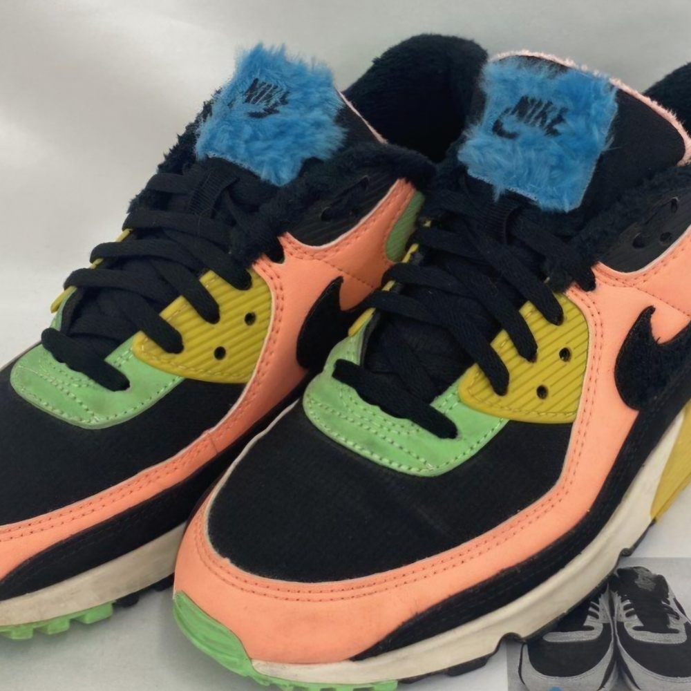Nike Multicolor Air Max 90 Sneakers - Black, Peach, Lime, Blue With COA 7.5